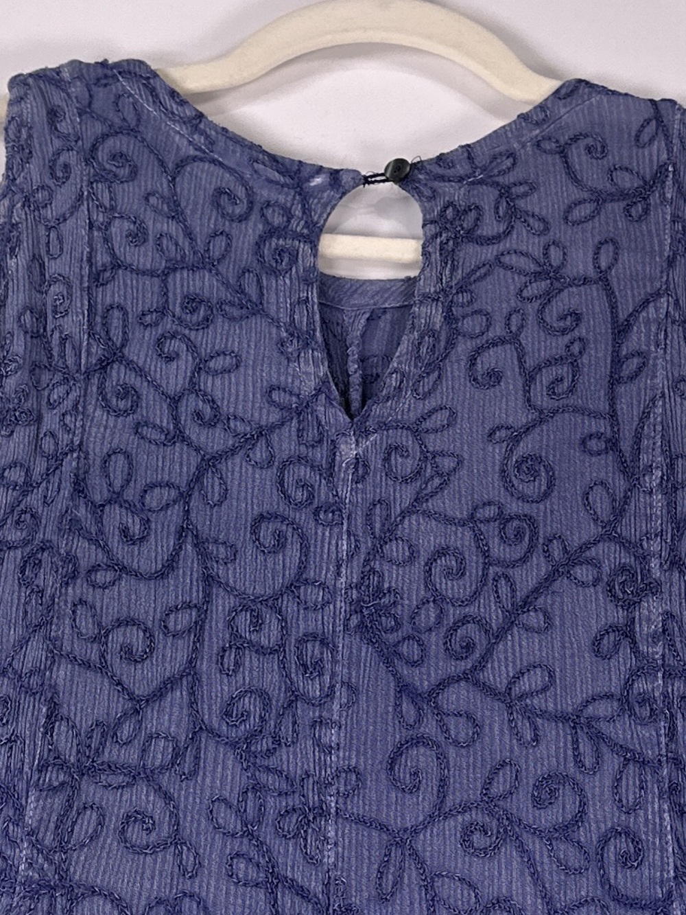 Vintage Starina Sleeveless Aline Dress Floral Embroidered Rayon Blue M - Picture 4 of 11